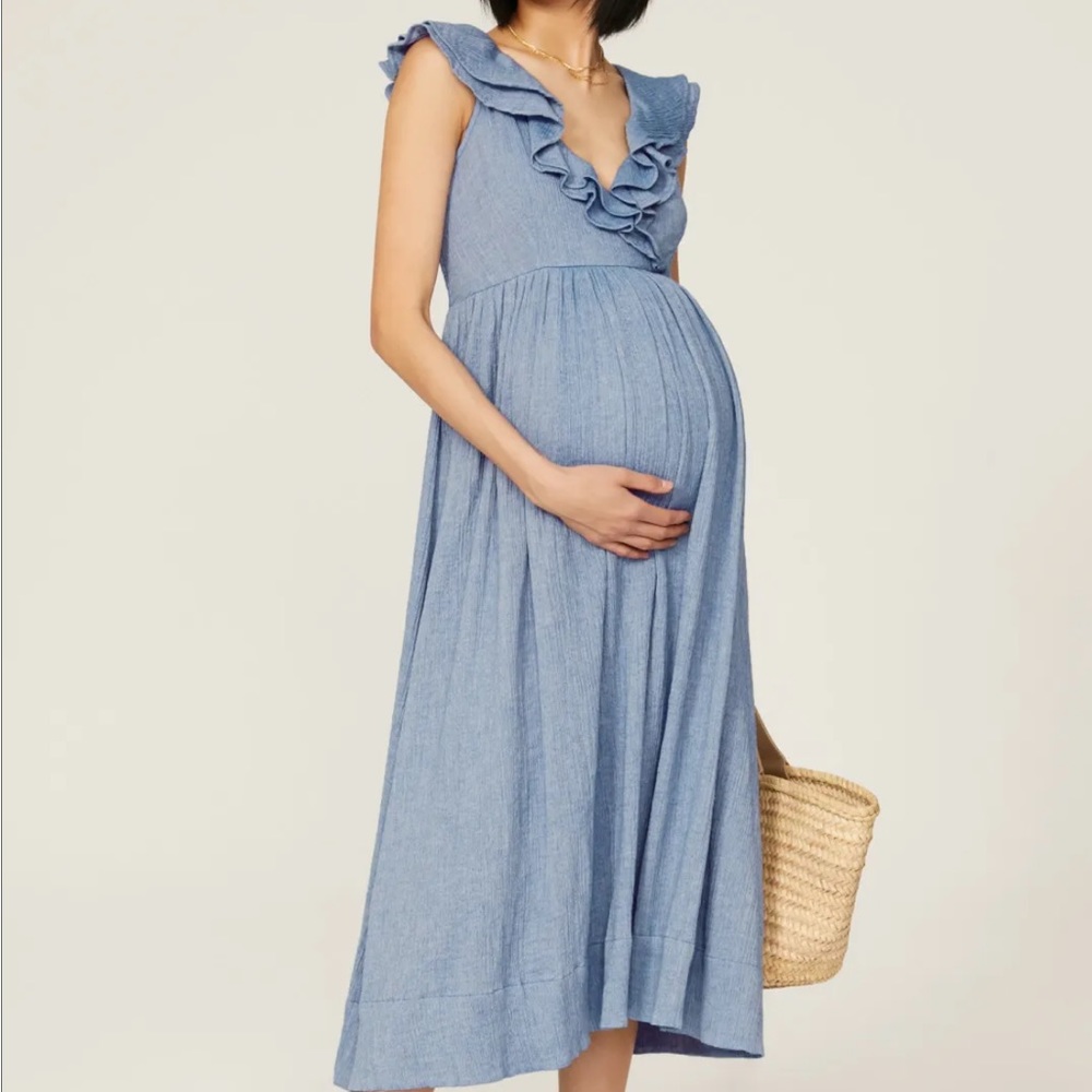 Hatch The Sarah Dress Blue Cotton Gauze Small